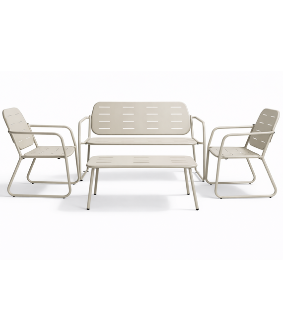 HEM HEM Loungeset 4 Personen Ecru – Tuinset Met Stoelen En Bank – 4-delig Tuinmeubelset Van Mat Staal