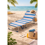 HEM HEM 2x Strandligbed Opvouwbaar – Aluminium Ligstoel – Verstelbare Rugleuning 3 Standen – Lichtgewicht Outdoor Strandbed – Streeppatroon Blauw/Wit/Roze - Copy