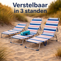 HEM HEM 2x Strandligbed Opvouwbaar – Aluminium Ligstoel – Verstelbare Rugleuning 3 Standen – Lichtgewicht Outdoor Strandbed – Streeppatroon Blauw/Wit/Roze - Copy
