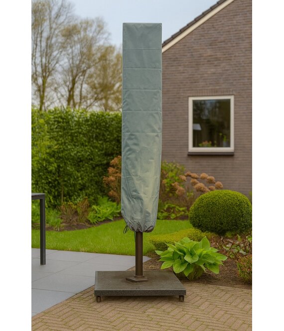 CUHOC Diamond topkwaliteit parasolhoes voor zweefparasol - 210x45 cm- met Rits, Stok en Trekkoord incl. Stopper- Zilvergrijze Parasolhoes waterdicht