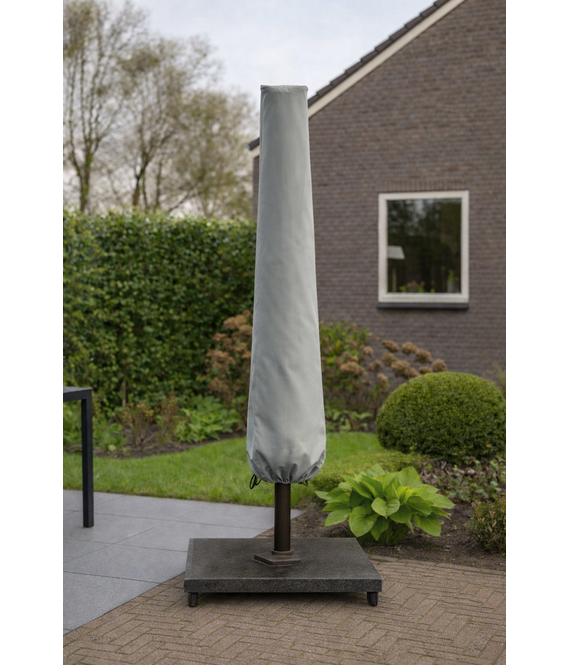 CUHOC Diamond topkwaliteit parasolhoes staande parasol - 140x19x32 cm- met Rits, Stok en Trekkoord incl. Stopper- Zilvergrijze Parasolhoes waterdicht