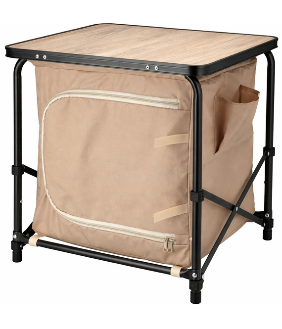 HEM HEM Camping opbergkast met tafel – Inklapbare campingkast met opbergvakken – Aluminium frame – Lichtgewicht camping organizer voor tent, caravan en camper