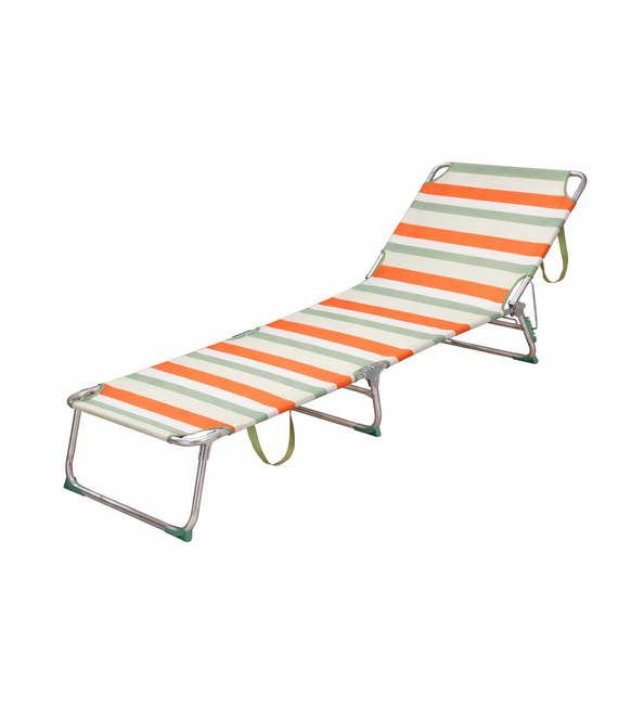 HEM HEM Strandligbed Opvouwbaar – Aluminium Ligstoel – Verstelbare Rugleuning 3 Standen – Lichtgewicht Outdoor Strandbed – Streeppatroon Oranje/Ecru/Grijs