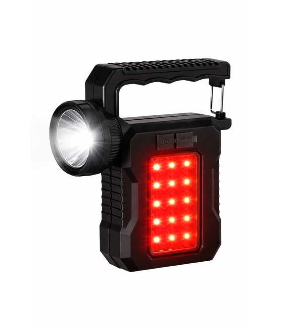 HEM HEM Noodlamp met Usb-c en Zon-oplaadfunctie– Oplaadbare LED Zaklamp met USB & Solar – Campinglamp 1 Front LED + 12 Zij-LED’s (6 Rood)