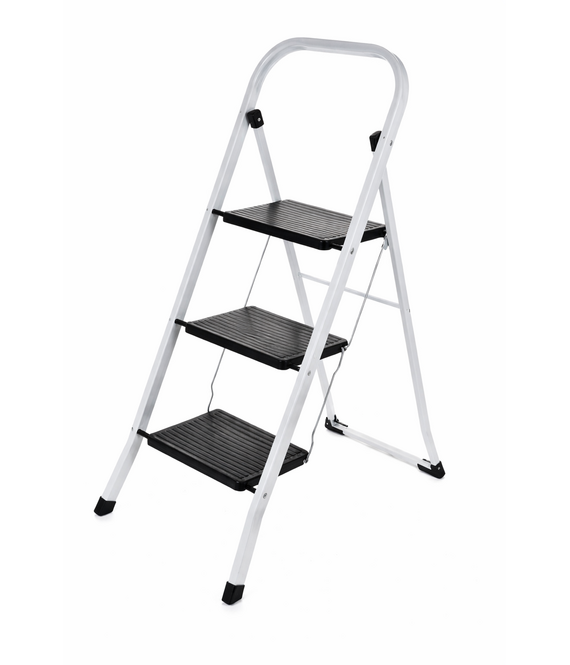 HEM HEM Camping Trap 3 Treden – Inklapbare Metalen Trap met Anti-Slip – Opvouwbare Trapladder Zwart Wit – Stevig Staal – 105 cm – Voor Voortent en Caravan