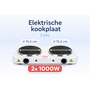 HEM Elektrische Camping Kookplaat Dubbel 2x1000W – 2 Pits Vrijstaand Wit – Met Thermostaat – Voor Camper & Caravan – Inclusief HEM Microvezel Schoonmaakdoek