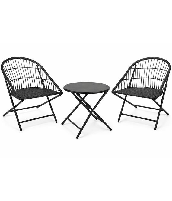 HEM HEM 3-Delige Metalen Tuinset Antraciet - Inklapbare Bistroset met 2 Stoelen en Ronde Tafel - Balkonset Staal - Compacte Tuinstoel Set
