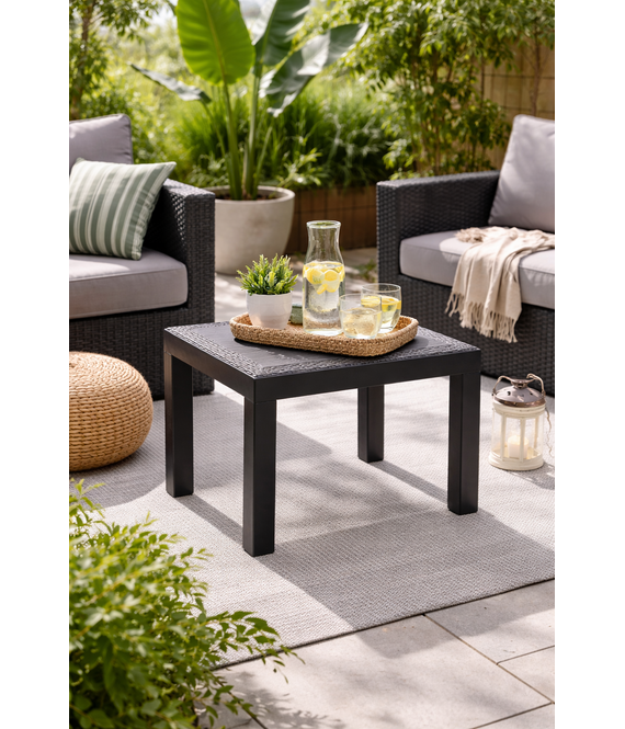 HEM HEM Kunststof Bijzettafel Antraciet 59x46x40 cm – Tuin Tafel – Balkon – Weerbestendig Polypropyleen - Met HEM Schoonmaakdoekje