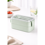 HEM HEM Lunchbox met Bestek – Groen – 2 Laags Bento Box – 19 x 10 x 9 cm – Inclusief Lepel en Vork – Lekvrij – BPA Vrij