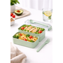 HEM HEM Lunchbox met Bestek – Groen – 2 Laags Bento Box – 19 x 10 x 9 cm – Inclusief Lepel en Vork – Lekvrij – BPA Vrij