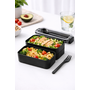 HEM HEM Lunchbox met Bestek – Zwart – 2 Laags Bento Box – 19 x 10 x 9 cm – Inclusief Lepel en Vork – Lekvrij – BPA Vrij
