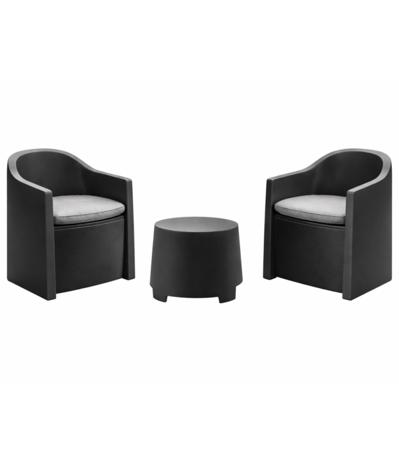 HEM HEM Tuinset Zwart 3-delig – 2 Stoelen incl. Kussens + Tafel – Antraciet – Kunststof Balkonset – Onderhoudsvrij