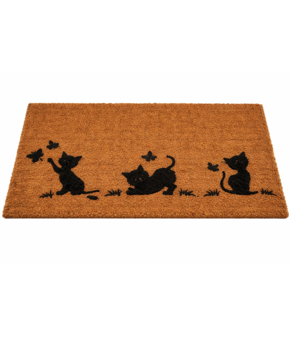 HEM HEM Kokos Deurmat Katten 39x59 cm - Natuurlijke Kokosmat - Antislip Buitenmat - Schoonloopmat met Zwarte Kat Silhouetten