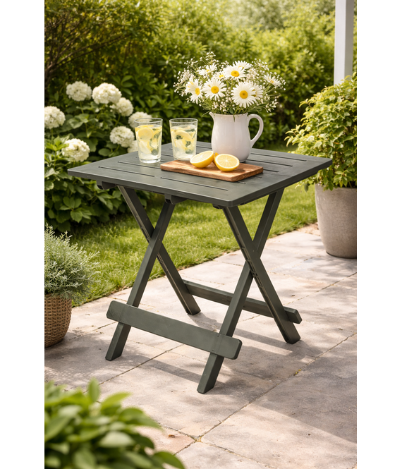 HEM HEM Inklapbare Bijzettafel 43x45 cm – Groene Kunststof Tuintafel – Opvouwbare Campingtafel – Balkon Tafel – Lichtgewicht & Weerbestendig – Klaptafeltje voor Buiten