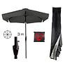 CUHOC CUHOC - Grijze Parasol met hoes - 3m - stokparasol -Parasol met Volanten Opdraaier en Redlabelhoes
