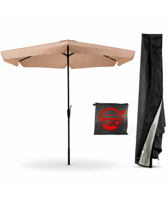 CUHOC CUHOC - Ecru Parasol met hoes - 3m - stokparasol -Beige Parasol met Volanten Opdraaier en Redlabelhoes
