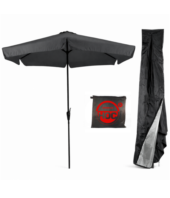 CUHOC CUHOC - Grijze Parasol met hoes - 3m - stokparasol -Parasol met Volanten Opdraaier en Redlabelhoes
