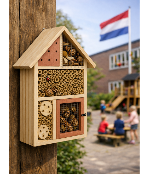 HEM HEM Insectenhotel Hout 37 cm Rood – Bijenhotel & Insectenhuis – Voor Tuin en Balkon – Nestkast voor Bijen, Vlinders en Lieveheersbeestjes – Ophangbaar