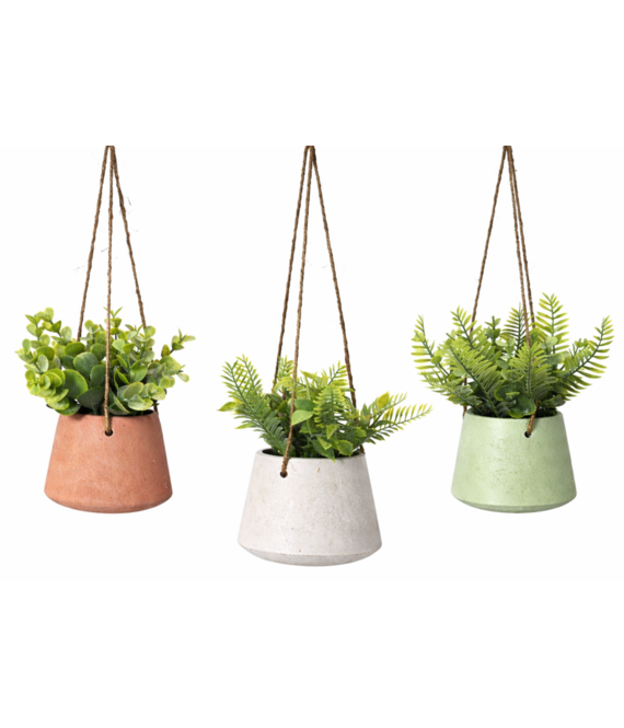 HEM HEM Kunst Hangplant Set van 3 – Groene Nep Planten Hangend – Wit, Terracotta & Groen – Inclusief Pot & Ophangsysteem – Onderhoudsvrije Decoratie Set