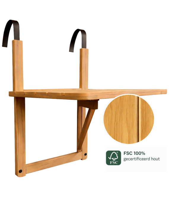 HEM HEM Balkontafel Hangtafel Acacia hout 40x42x60 cm –  Accacia Houten balkonklaptafel Buiten – Inklapbare Tuintafel