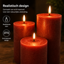 HEM HEM LED Kaarsen Set 3 Stuks - Rode Stompkaarsen - Met Afstandsbediening & Timer - Realistisch Kaarsvet Effect - 12 cm Diameter