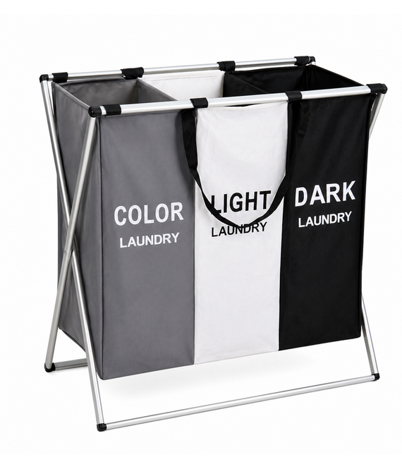 HEM HEM Wasmand 3 Vakken 105 Liter - Wassorteerder Donker Licht Kleur - Polyester Wasmand met Aluminium Frame - Opvouwbare Wasmand - Was Organizer 58x40x58 cm