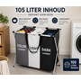 HEM HEM Wasmand 3 Vakken 105 Liter - Wassorteerder Donker Licht Kleur - Polyester Wasmand met Aluminium Frame - Opvouwbare Wasmand - Was Organizer 58x40x58 cm