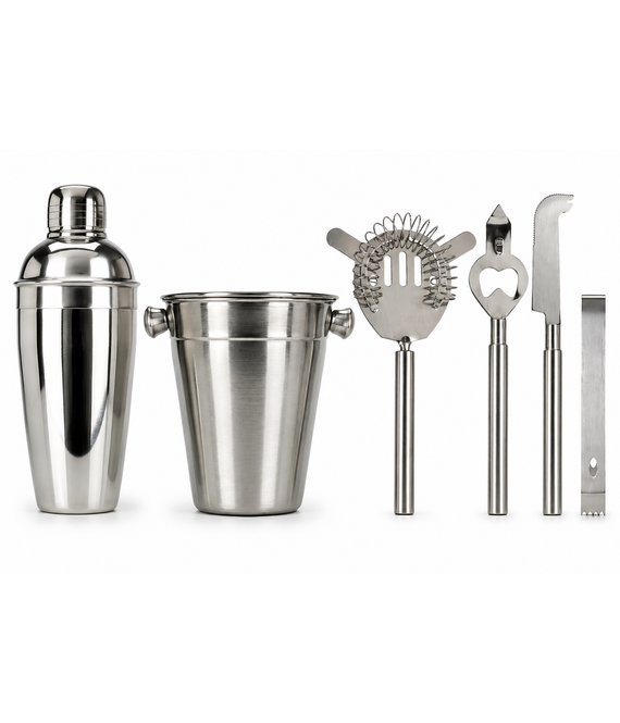 HEM HEM Barset met cocktailshaker RVS 6-delig - Cocktailset met ijsbucket, zeef, opener, tang en mes - Professionele cocktail shaker set