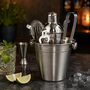 HEM HEM Barset met cocktailshaker RVS 6-delig - Cocktailset met ijsbucket, zeef, opener, tang en mes - Professionele cocktail shaker set