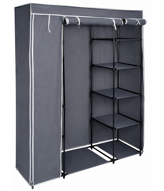 HEM HEM Garderobekast 141x45x167 cm - Opvouwbare Kledingkast - Stoffen Kast met Legplanken en Kledingroede - Donkergrijs