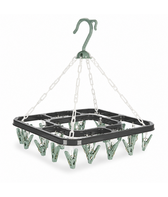 HEM HEM Washanger Groen met 18 Knijpers – Opvouwbaar Droogrek – Ondergoedhanger – Sokhanger – Camping Wasrek – 24x31 cm