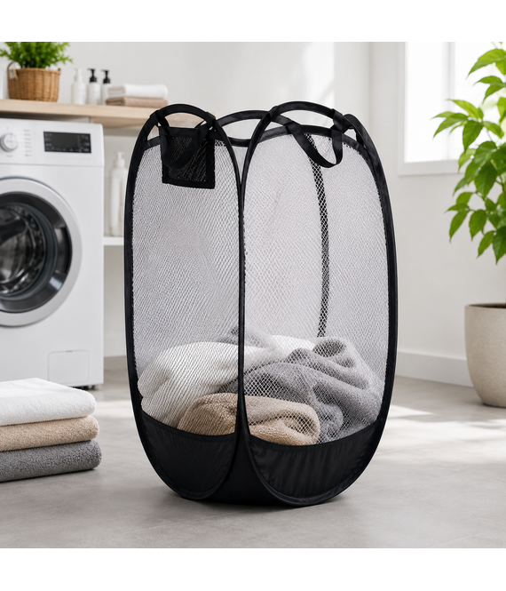 HEM HEM Opvouwbare Waszak 64 Liter – Pop-up Wasmand – Inklapbare Laundry Bag met Handgrepen – 36x36x58 cm – Zwart