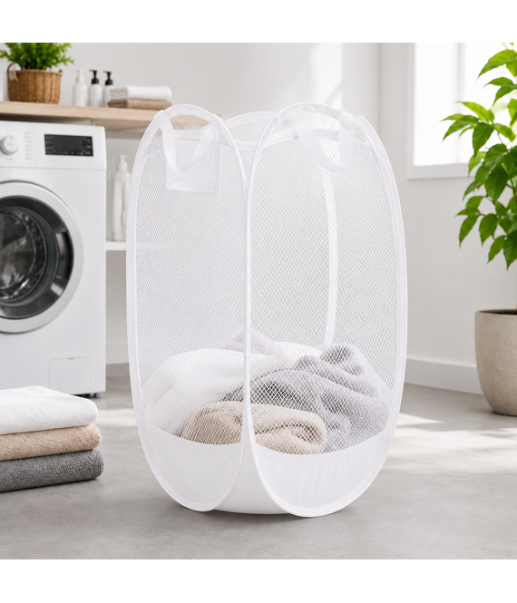 HEM HEM Pop-up Wasmand 64 Liter – Opvouwbare Laundry Basket – Inklapbare Wasbox met Mesh – Wit