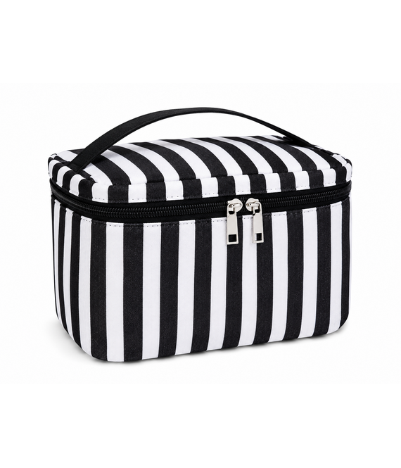 HEM HEM Toilettas Strepen - Make-up Tas - Toilettasje Dames - Cosmeticatas - Zwart Wit Gestreept - 23x16x6 cm