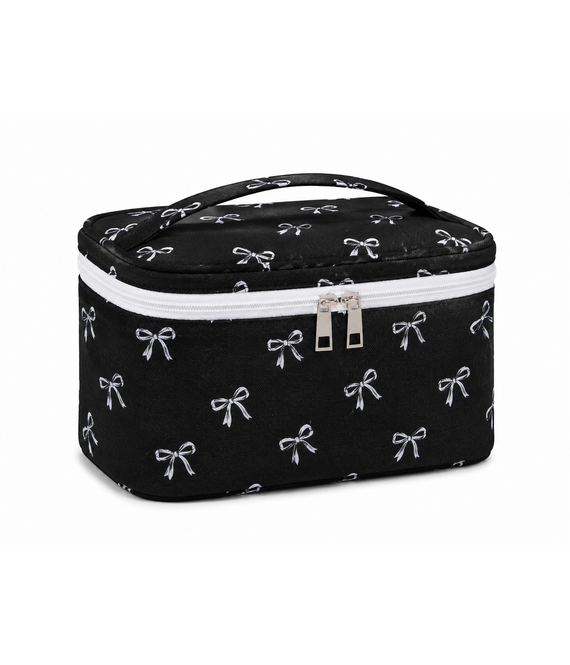HEM HEM Toilettas Zwart Met Strikjes Patroon - Make-up Tas - Cosmeticatas - Toilettasje Dames - Travel Organizer - 23x16x6 cm