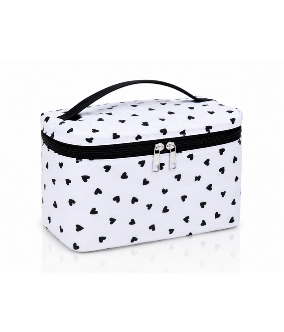 HEM HEM Toilettas Hartjes - Make-up Tas - Toilettasje Dames - Cosmeticatas - Toilettas Kinderen - Wit Zwart - 23x16x6 cm