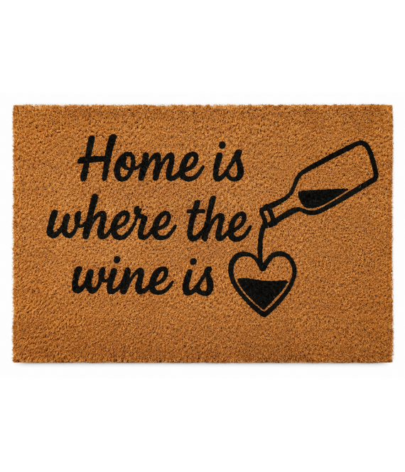 HEM HEM Deurmat Home is where the wine is – Kokosmat 59x39 cm – Antislip PVC Onderzijde – Wijn Thema – Entree Mat
