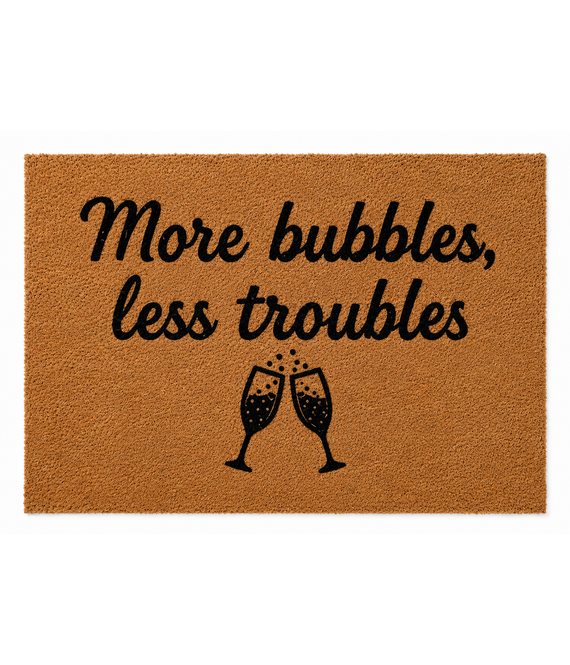 HEM HEM Deurmat More bubbles less troubles – Kokosmat 59x39 cm – Antislip PVC Onderzijde – Champagne Thema – Entree Mat