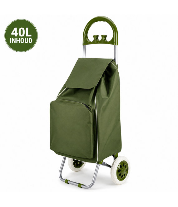 HEM HEM Boodschappentrolley 40L Groen - Boodschappenkar Op Wielen - Shopping Trolley - Boodschappenwagen - Opvouwbare Boodschappentas - Roltas Voor Boodschappen, Markt En Camping - Met HEM Microvezeldoekje