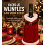 HEM HEM Wijnfles Kerstdecoratie Kerstjurk Rood Wit - Wijnfleshoes - Flesversiering - Kerst Tafeldecoratie 20 cm