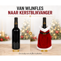 HEM HEM Wijnfles Kerstdecoratie Kerstjurk Rood Wit - Wijnfleshoes - Flesversiering - Kerst Tafeldecoratie 20 cm