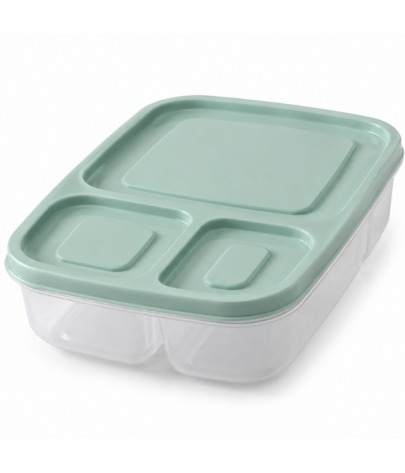 HEM Lunchbox Met 3 Vakken Mintgroen 24 x 15,5 x 5,1 cm - Broodtrommel Met Vakken - Bento Lunchbox - Brooddoos Voor School Werk En Onderweg