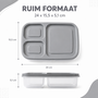 HEM Lunchbox Met 3 Vakken Grijs 24 x 15,5 x 5,1 cm - Broodtrommel Met Vakken - Bento Lunchbox - Brooddoos Voor School Werk En Onderweg