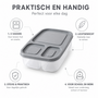 HEM Lunchbox Met 3 Vakken Grijs 24 x 15,5 x 5,1 cm - Broodtrommel Met Vakken - Bento Lunchbox - Brooddoos Voor School Werk En Onderweg