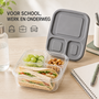 HEM Lunchbox Met 3 Vakken Grijs 24 x 15,5 x 5,1 cm - Broodtrommel Met Vakken - Bento Lunchbox - Brooddoos Voor School Werk En Onderweg