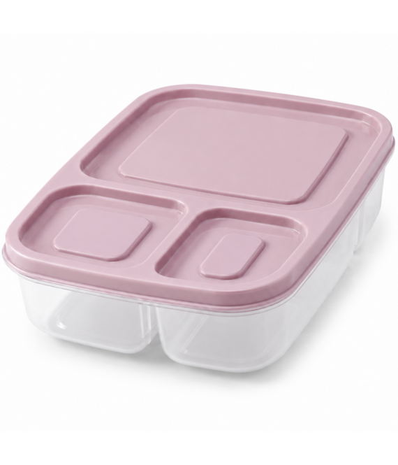 HEM Lunchbox Met 3 Vakken Roze 24 x 15,5 x 5,1 cm - Broodtrommel Met Vakken - Bento Lunchbox - Brooddoos Voor School Werk En Onderweg