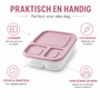 HEM Lunchbox Met 3 Vakken Roze 24 x 15,5 x 5,1 cm - Broodtrommel Met Vakken - Bento Lunchbox - Brooddoos Voor School Werk En Onderweg