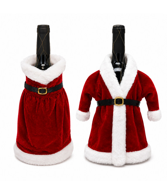 HEM HEM Wijnfles Kerstdecoratie Set 2 Stuks - Kerstjurk & Kerstmanpak - Wijnfleshoes - Flesversiering Rood Wit