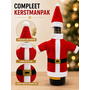 HEM HEM Wijnfles Kerstdecoratie Set 2 Stuks - Kerstmanpak & Kerstpak Met Muts - Wijnfleshoes - Flesversiering Rood Wit
