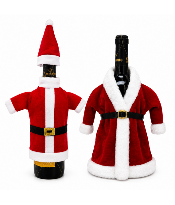HEM HEM Wijnfles Kerstdecoratie Set 2 Stuks - Kerstmanpak & Kerstpak Met Muts - Wijnfleshoes - Flesversiering Rood Wit